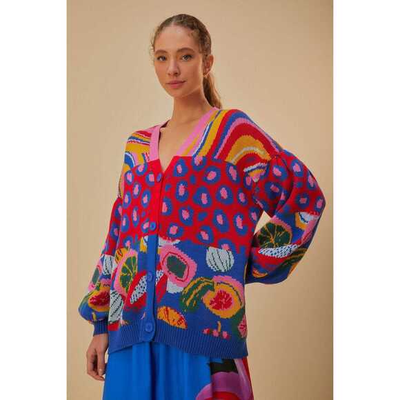 FARM Rio Sweaters - Farm Rio Mixed Prints Knit Cardigan